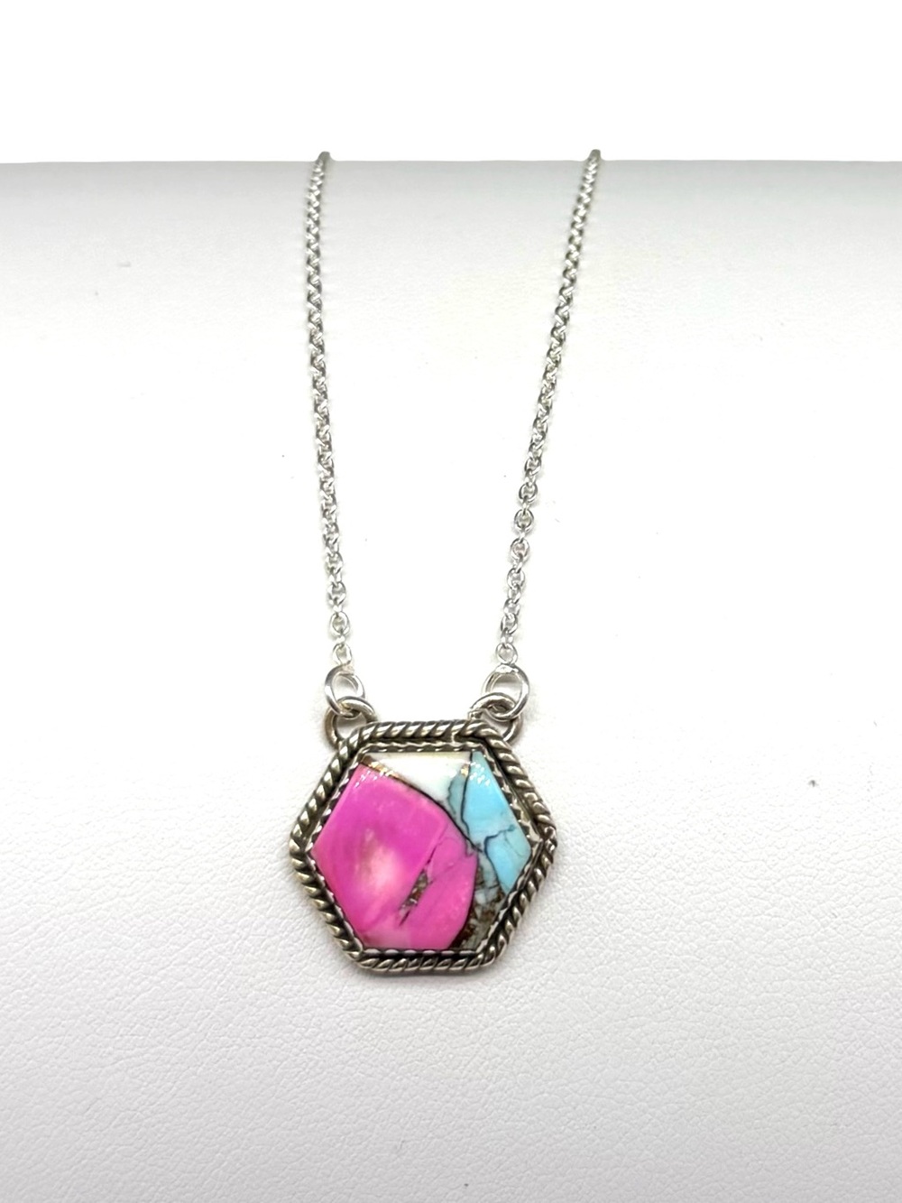 Kingman Cotton Candy Turquoise Pendant Necklace Solid 925 Sterling Silver